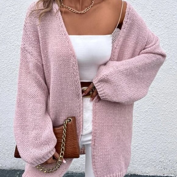 Contemporary Open Front Sweater knit Cardigan  Pink - Picture 3 of 6